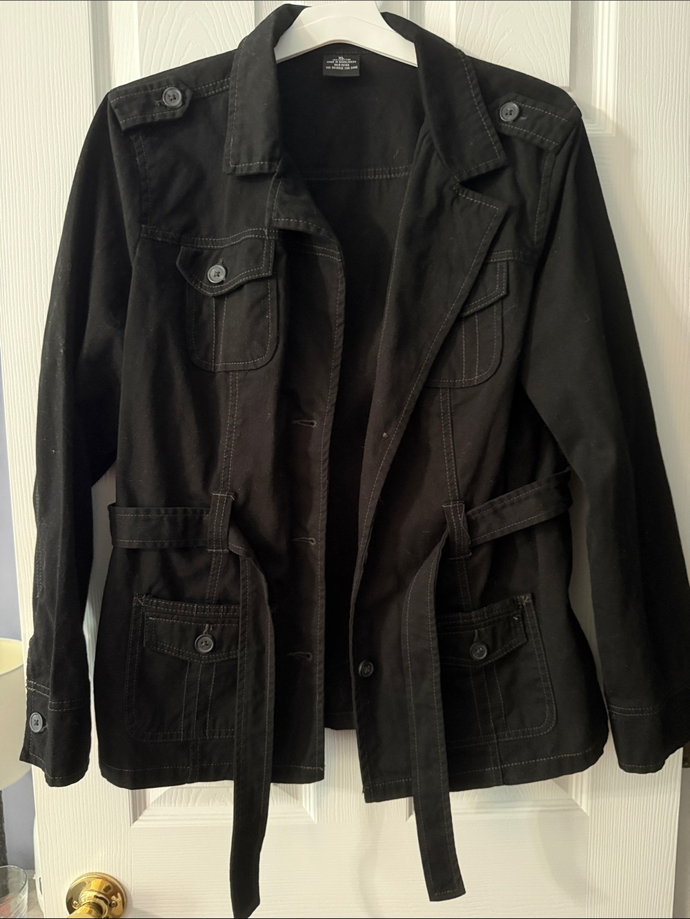 French Cuff Black Belted Utility Jacket